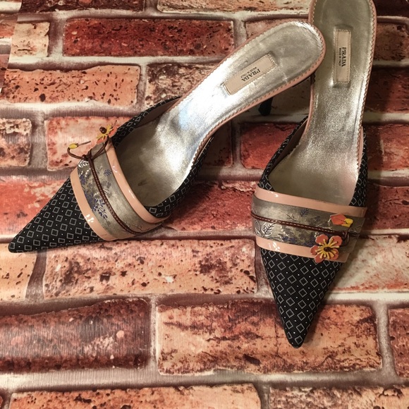 Prada Shoes - {Prada} kitten heels slide on mules